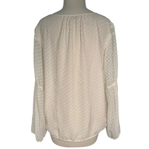 LOFT Outlet Off White Long Sleeve Blouse Body Lined Sheer Sleeve Size Medium - Picture 6 of 13